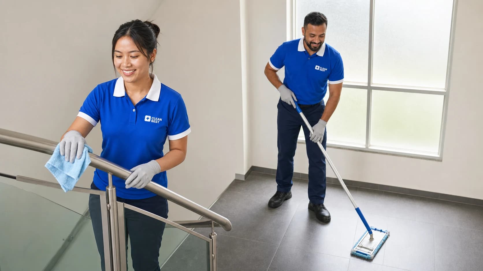 Clean Best cleaner mopping an apartment tower lobby floor during a strata clean in Parramatta NSW